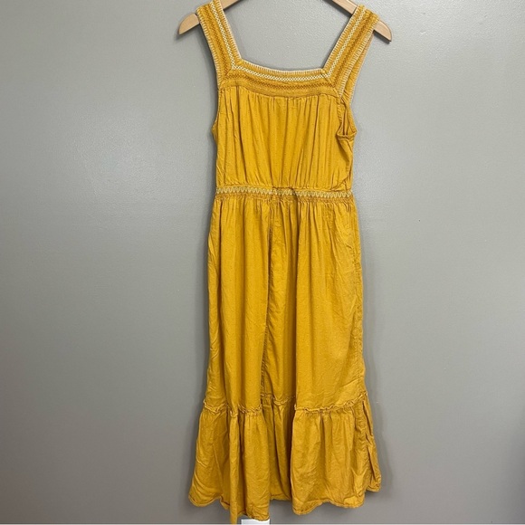 Old Navy women’s XS sleeveless tiered maxi dress yellow mustard boho pockets - Picture 6 of 12